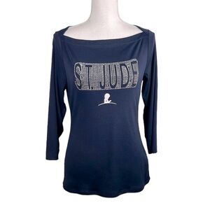 The Limited Blue Silver Stud Special Edition Saint Jude 3/4 Sleeve Top Size S